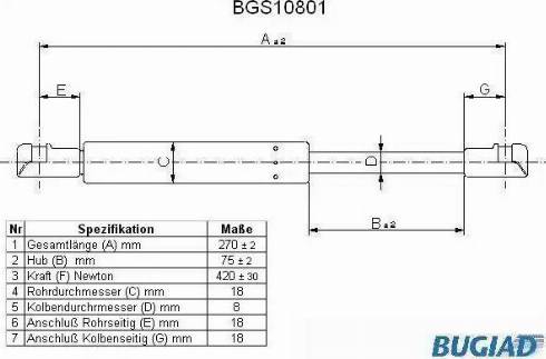 Bugiad BGS10801 - Gāzes atspere, Bagāžas / Kravas nodalījuma vāks www.autospares.lv