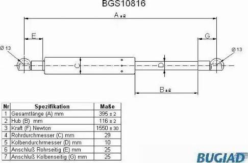 Bugiad BGS10816 - Gāzes atspere, Bagāžas / Kravas nodalījuma vāks www.autospares.lv