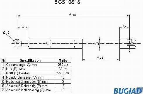 Bugiad BGS10818 - Gāzes atspere, Bagāžas / Kravas nodalījuma vāks www.autospares.lv