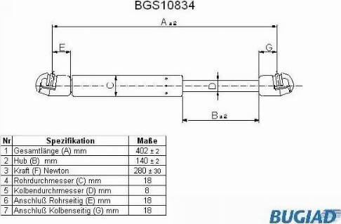 Bugiad BGS10834 - Gāzes atspere, Motora pārsegs www.autospares.lv