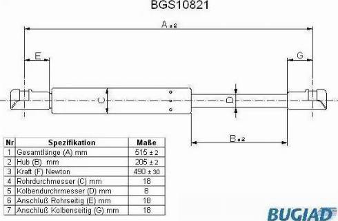 Bugiad BGS10821 - Gāzes atspere, Bagāžas / Kravas nodalījuma vāks www.autospares.lv