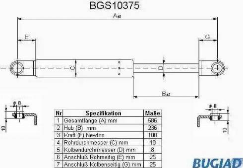 Bugiad BGS10375 - Gāzes atspere, Bagāžas / Kravas nodalījuma vāks www.autospares.lv