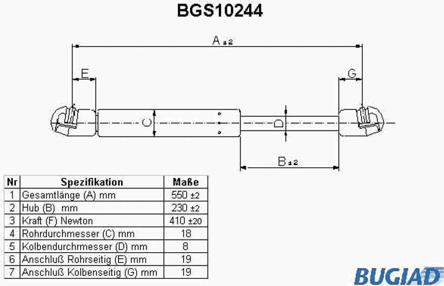 Bugiad BGS10244 - Gāzes atspere, Bagāžas / Kravas nodalījuma vāks www.autospares.lv