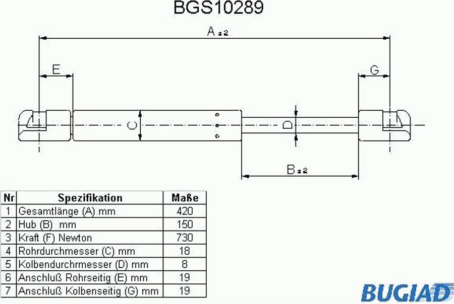 Bugiad BGS10289 - Gāzes atspere, Bagāžas / Kravas nodalījuma vāks www.autospares.lv