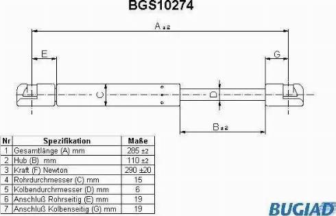 Bugiad BGS10274 - Gāzes atspere, Bagāžas / Kravas nodalījuma vāks www.autospares.lv