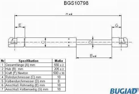 Bugiad BGS10798 - Gāzes atspere, Bagāžas / Kravas nodalījuma vāks www.autospares.lv