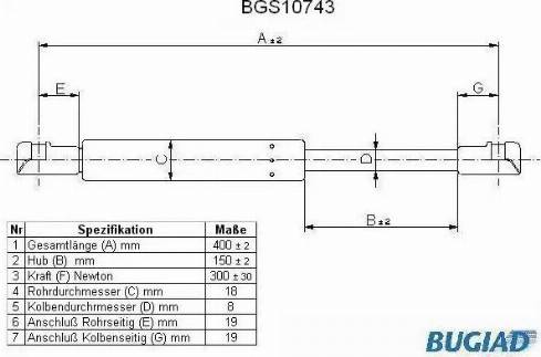 Bugiad BGS10743 - Gāzes atspere, Motora pārsegs www.autospares.lv