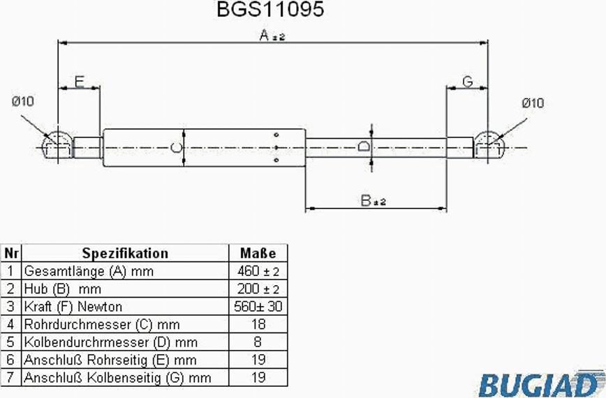 Bugiad BGS11095 - Gas Spring, boot, cargo area www.autospares.lv