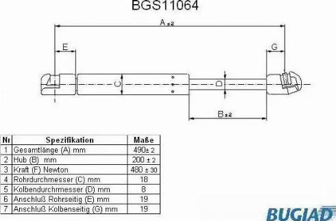 Bugiad BGS11064 - Gāzes atspere, Bagāžas / Kravas nodalījuma vāks www.autospares.lv