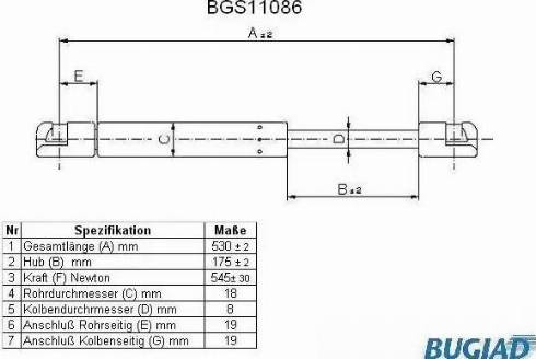 Bugiad BGS11086 - Gāzes atspere, Bagāžas / Kravas nodalījuma vāks www.autospares.lv