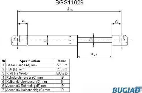 Bugiad BGS11029 - Gāzes atspere, Bagāžas / Kravas nodalījuma vāks www.autospares.lv