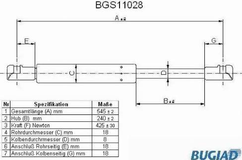 Bugiad BGS11028 - Gāzes atspere, Bagāžas / Kravas nodalījuma vāks www.autospares.lv