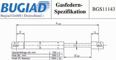 Bugiad BGS11143 - Gāzes atspere, Bagāžas / Kravas nodalījuma vāks www.autospares.lv