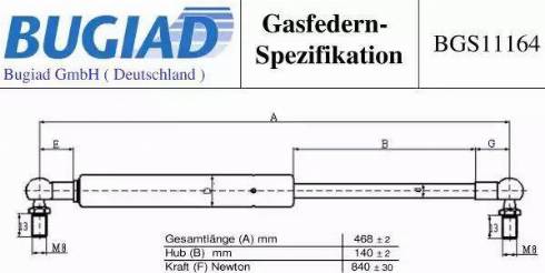 Bugiad BGS11164 - Gāzes atspere, Bagāžas / Kravas nodalījuma vāks www.autospares.lv