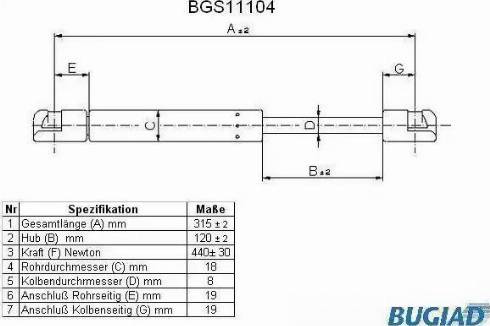 Bugiad BGS11104 - Gāzes atspere, Motora pārsegs www.autospares.lv