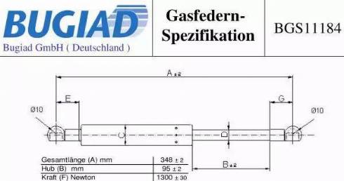 Bugiad BGS11184 - Gāzes atspere, Bagāžas / Kravas nodalījuma vāks www.autospares.lv