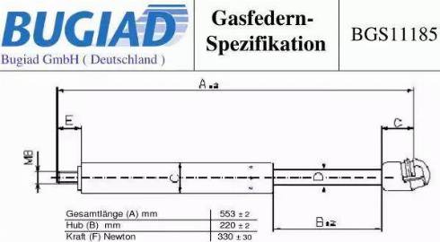 Bugiad BGS11185 - Gāzes atspere, Motora pārsegs www.autospares.lv