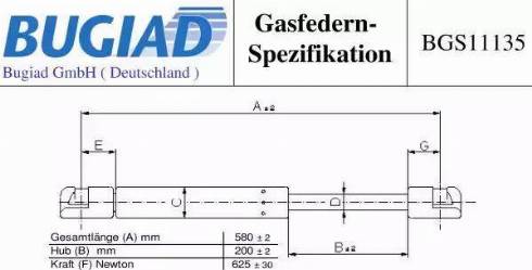 Bugiad BGS11135 - Gāzes atspere, Bagāžas / Kravas nodalījuma vāks www.autospares.lv