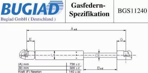 Bugiad BGS11240 - Gāzes atspere, Motora pārsegs www.autospares.lv