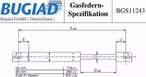 Bugiad BGS11243 - Gāzes atspere, Bagāžas / Kravas nodalījuma vāks autospares.lv