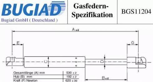 Bugiad BGS11204 - Gāzes atspere, Bagāžas / Kravas nodalījuma vāks autospares.lv