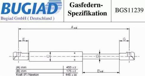 Bugiad BGS11239 - Gāzes atspere, Bagāžas / Kravas nodalījuma vāks www.autospares.lv