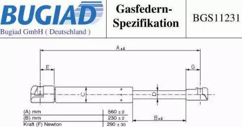 Bugiad BGS11231 - Gāzes atspere, Bagāžas / Kravas nodalījuma vāks www.autospares.lv