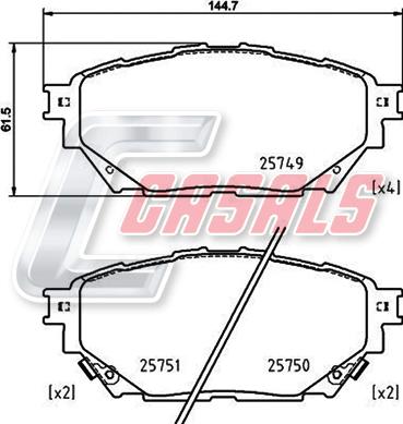 Casals BKM749 - Bremžu uzliku kompl., Disku bremzes www.autospares.lv