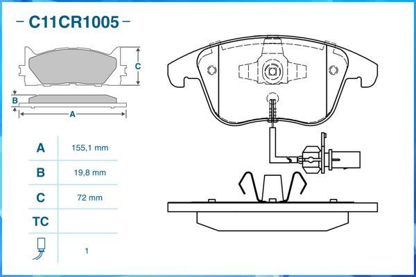 Cworks C11CR1005 - Тормозные колодки, дисковые, комплект www.autospares.lv