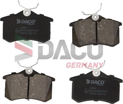 DACO Germany 329986 - Brake Pad Set, disc brake www.autospares.lv