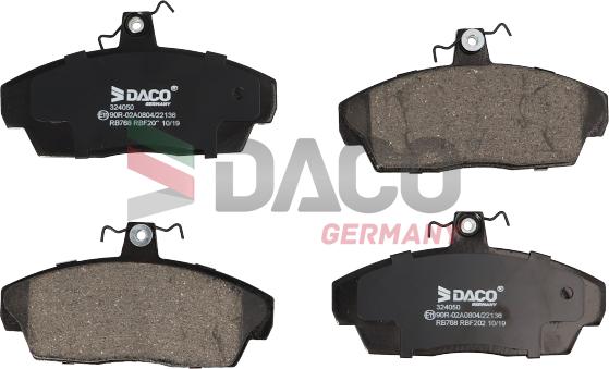 DACO Germany 324050 - Тормозные колодки, дисковые, комплект www.autospares.lv