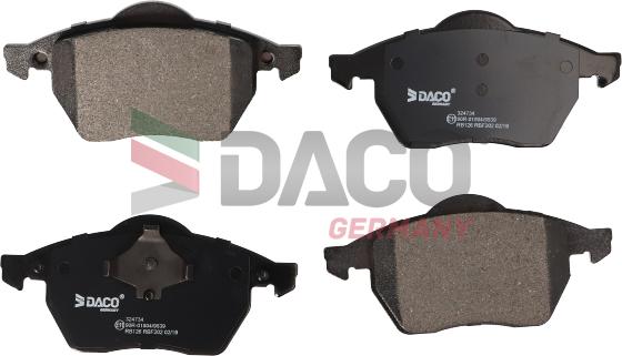 DACO Germany 324734 - Тормозные колодки, дисковые, комплект www.autospares.lv