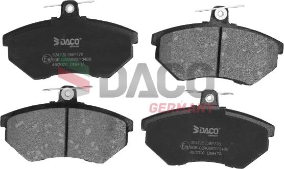 DACO Germany 324725 - Тормозные колодки, дисковые, комплект www.autospares.lv