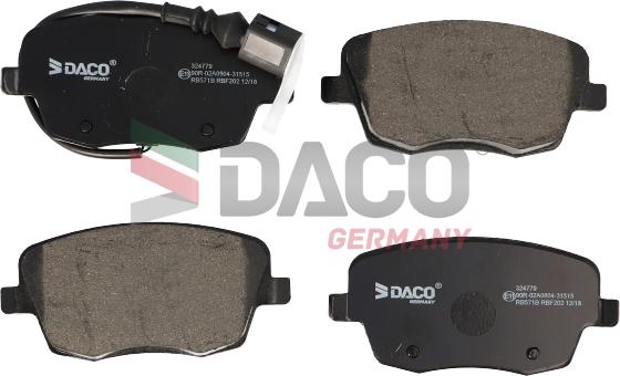 DACO Germany 324779 - Тормозные колодки, дисковые, комплект www.autospares.lv