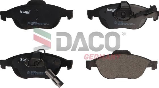 DACO Germany 320108 - Тормозные колодки, дисковые, комплект www.autospares.lv