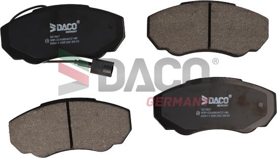 DACO Germany 321947 - Тормозные колодки, дисковые, комплект www.autospares.lv