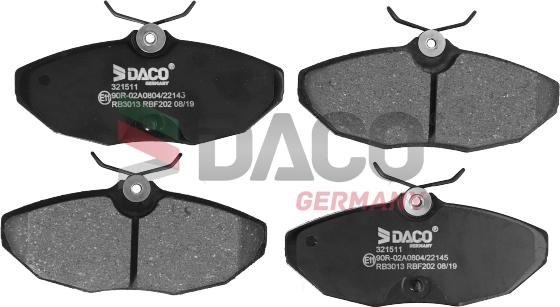 DACO Germany 321511 - Тормозные колодки, дисковые, комплект www.autospares.lv