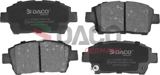 DACO Germany 323936 - Тормозные колодки, дисковые, комплект www.autospares.lv