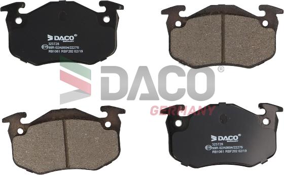 DACO Germany 323728 - Brake Pad Set, disc brake www.autospares.lv