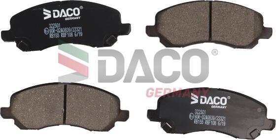 DACO Germany 322501 - Тормозные колодки, дисковые, комплект www.autospares.lv