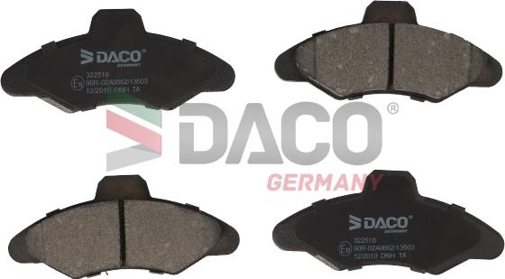 DACO Germany 322518 - Тормозные колодки, дисковые, комплект www.autospares.lv