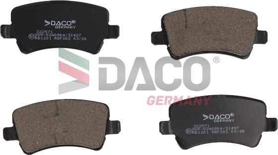 DACO Germany 322571 - Тормозные колодки, дисковые, комплект www.autospares.lv