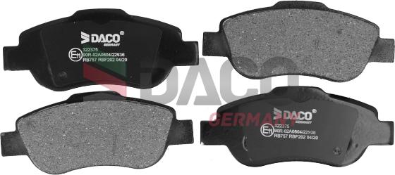 DACO Germany 322375 - Brake Pad Set, disc brake www.autospares.lv