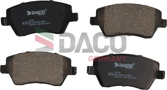 DACO Germany 322258 - Тормозные колодки, дисковые, комплект www.autospares.lv