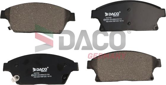 DACO Germany 322702 - Brake Pad Set, disc brake www.autospares.lv