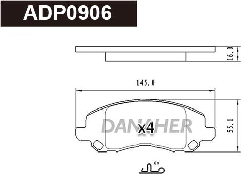 Danaher ADP0906 - Тормозные колодки, дисковые, комплект www.autospares.lv