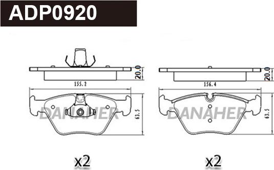 Danaher ADP0920 - Тормозные колодки, дисковые, комплект www.autospares.lv