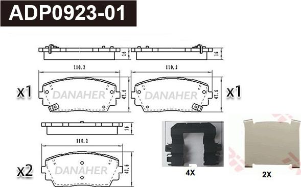 Danaher ADP0923-01 - Тормозные колодки, дисковые, комплект www.autospares.lv