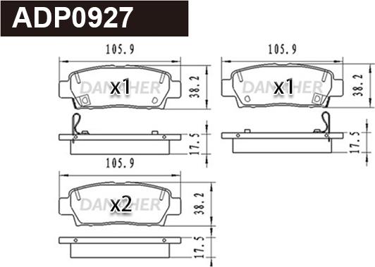 Danaher ADP0927 - Тормозные колодки, дисковые, комплект www.autospares.lv