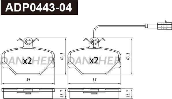 Danaher ADP0443-04 - Тормозные колодки, дисковые, комплект www.autospares.lv